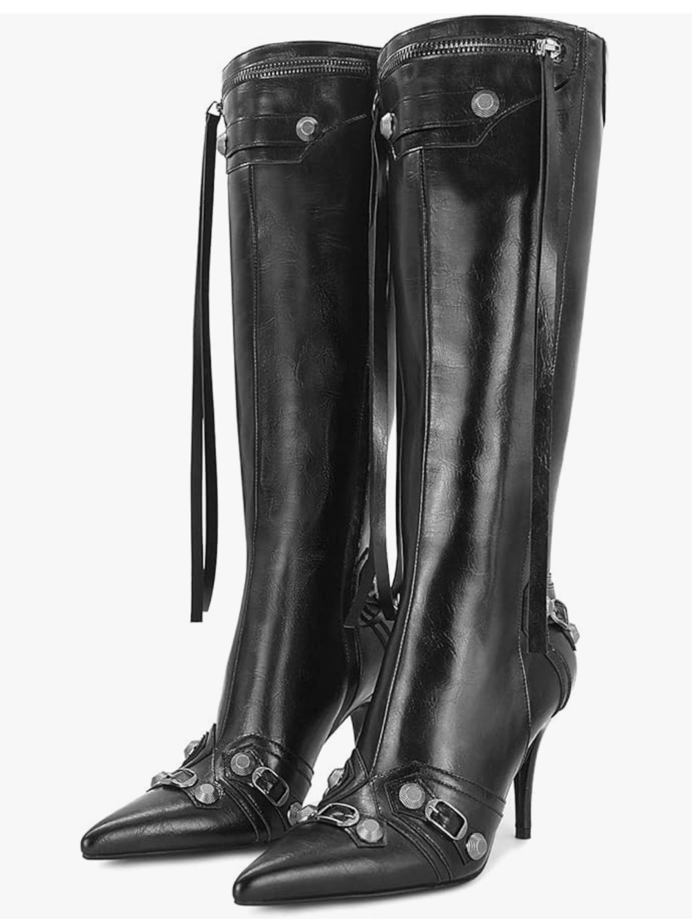 Black Knee-High Stiletto Boots - Pointed Toe, Zipper